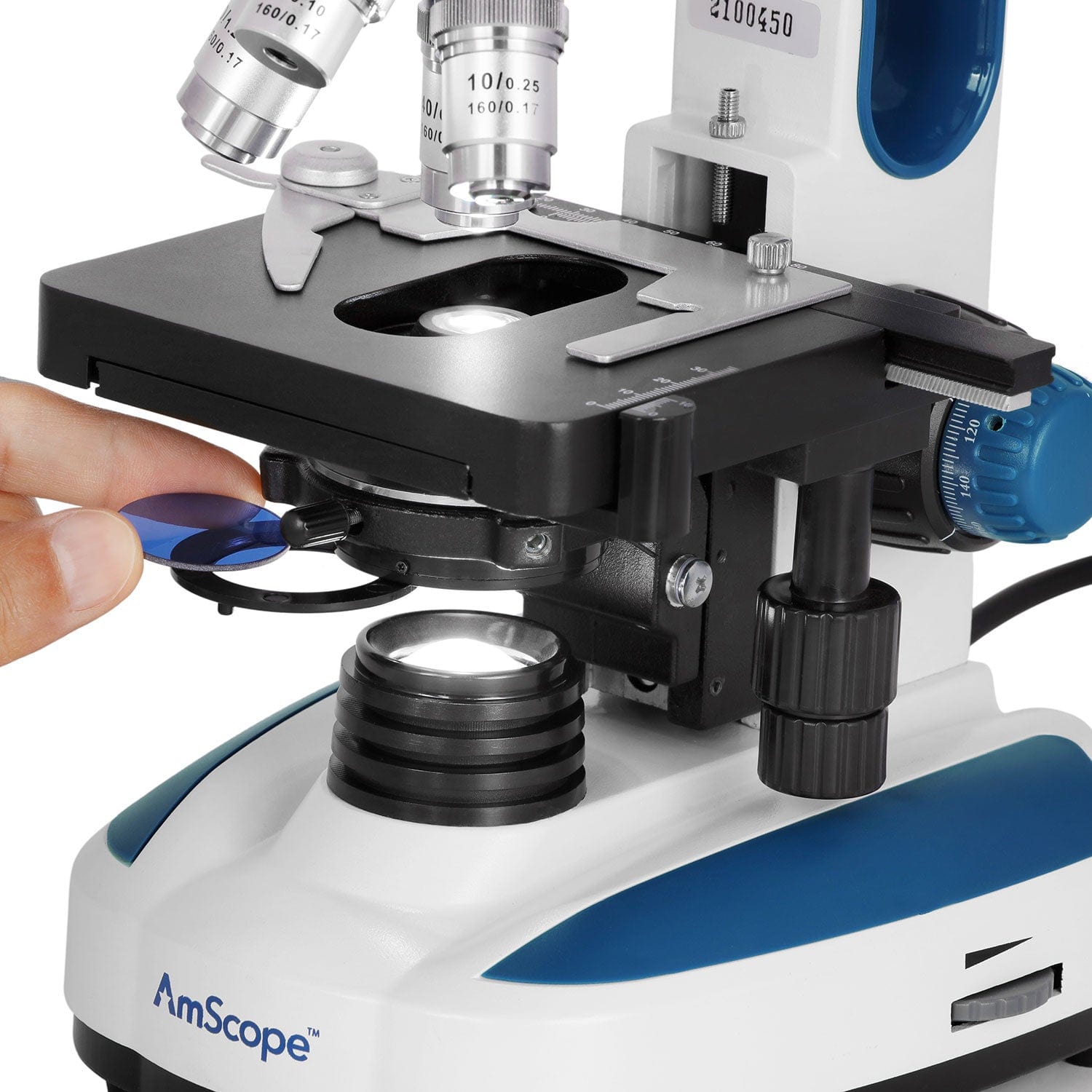 AmScope B270 Series Advanced Student & Professional Binocular Compound Microscope w/ Ergonomic Design, Microbe Resistant Coating, Optional Digital Camera, one set of 50 pack blank slides, 100 pack cover slips and 25 transfer pipettes