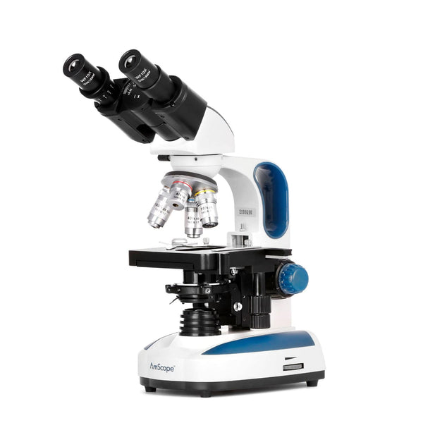 AmScope B270 Series Advanced Student & Professional Binocular Compound Microscope w/ Ergonomic Design, Microbe Resistant Coating, Optional Digital Camera, one set of 50 pack blank slides, 100 pack cover slips and 25 transfer pipettes