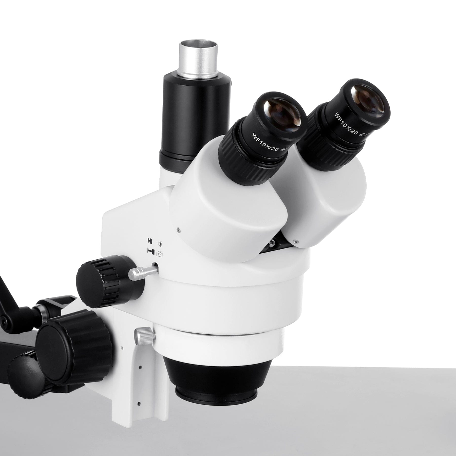 AmScope SM-8TW2-144S Trinocular Stereo Microscope and LED Light Source on a Articulating Arm with Pillar Stand and Clamp
