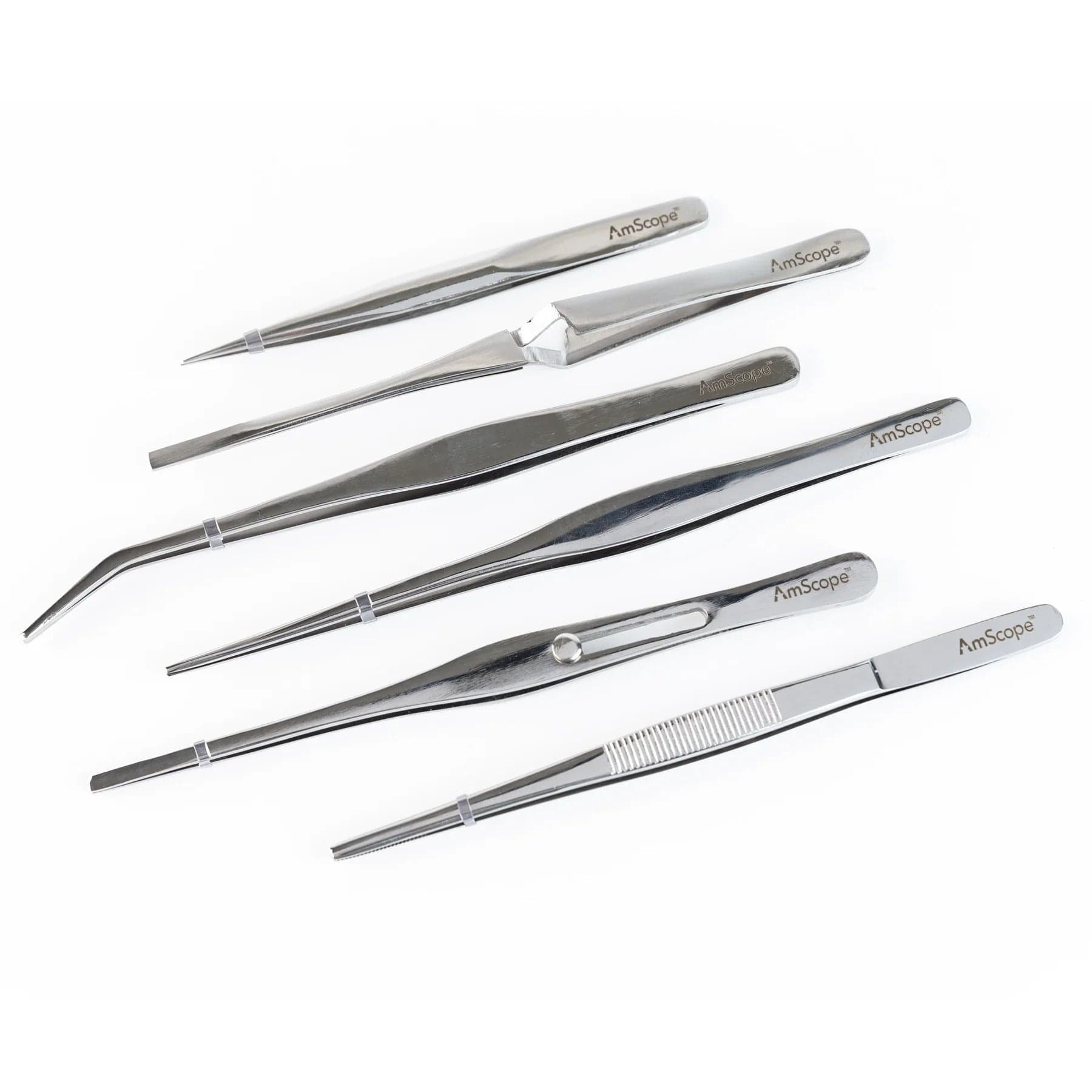 AmScope General Purpose Tweezers 6 Piece Set In Vinyl Pouch