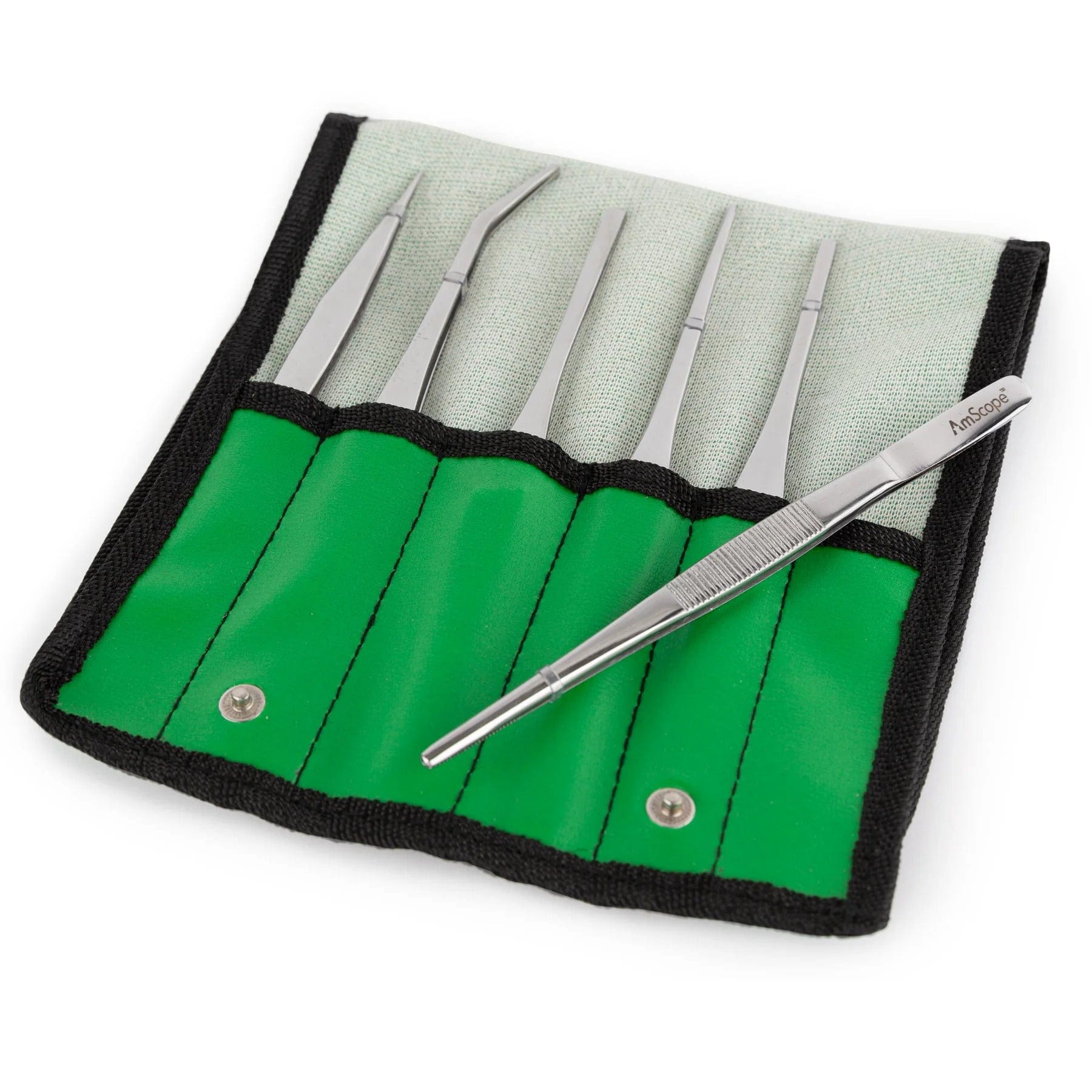 AmScope General Purpose Tweezers 6 Piece Set In Vinyl Pouch