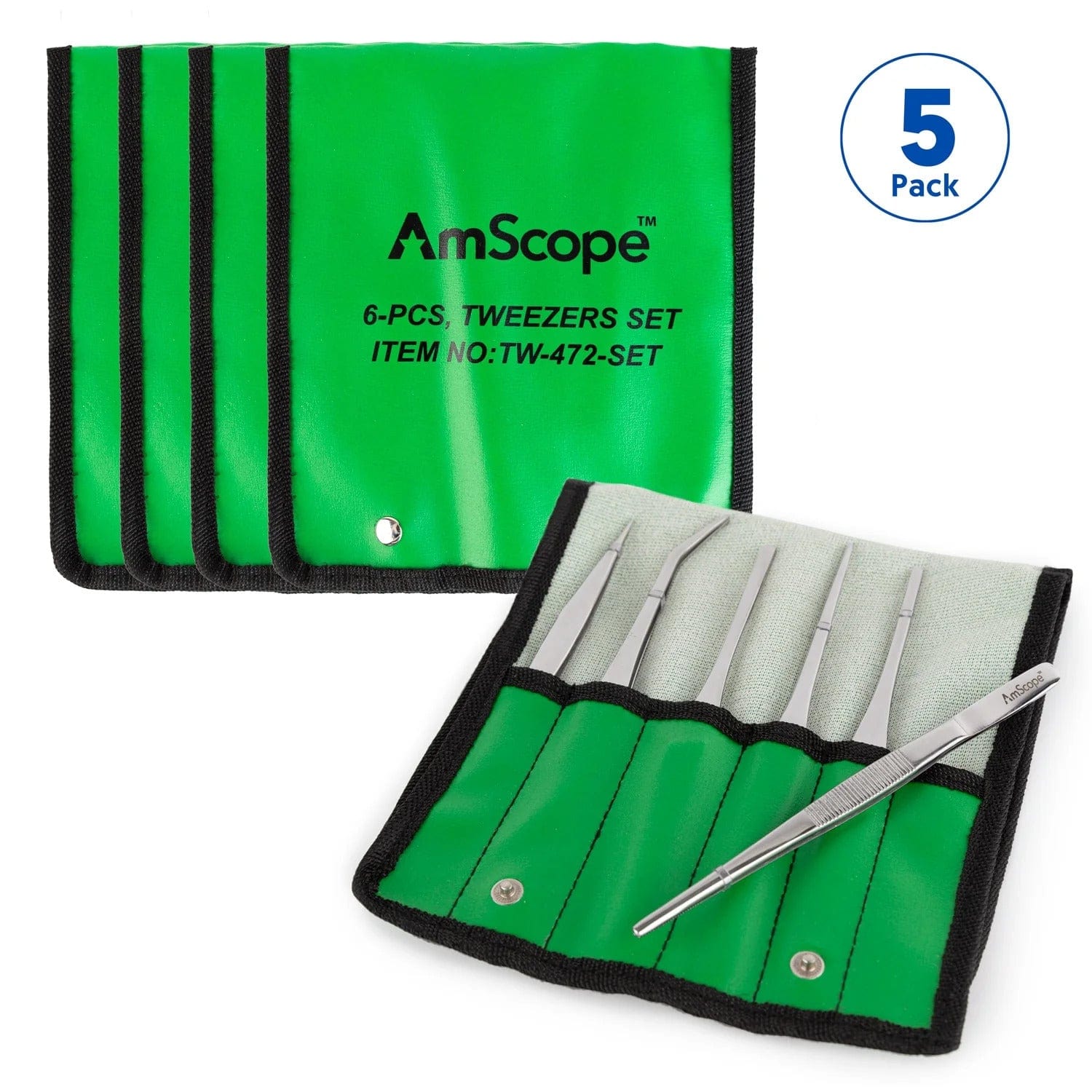 AmScope General Purpose Tweezers 6 Piece Set In Vinyl Pouch