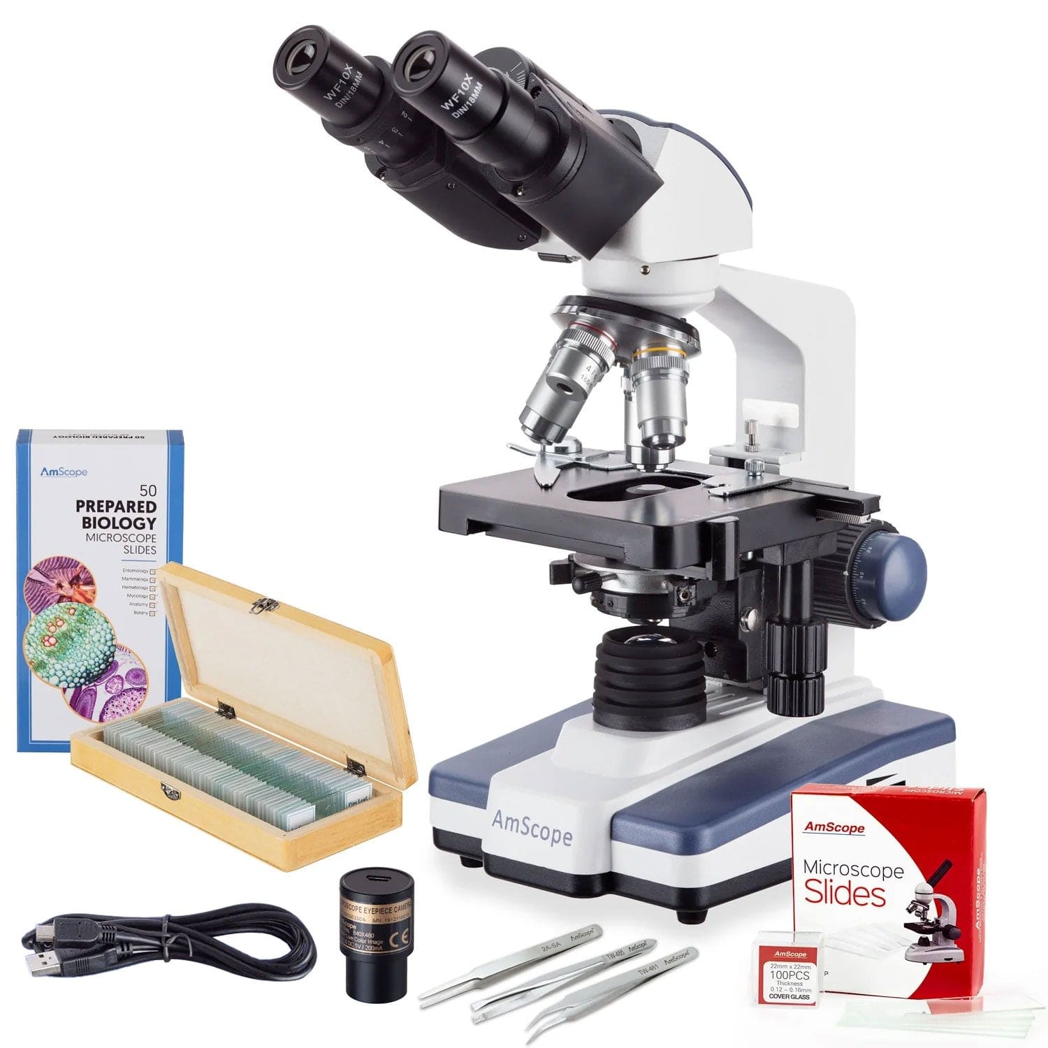 AmScope VB-B120C-PRO Digital Enabled Binocular Biological Microscope Digital Eyepiece with 2500X Magnification LED includes a USB 2.0 5MP Camera