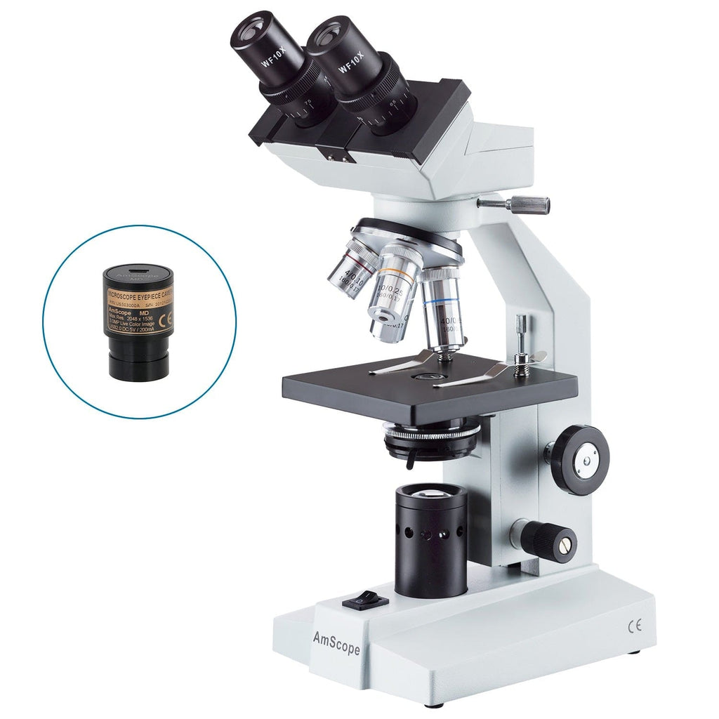 AmScope B100 Series Biological Binocular Compound Microscope With 3W L