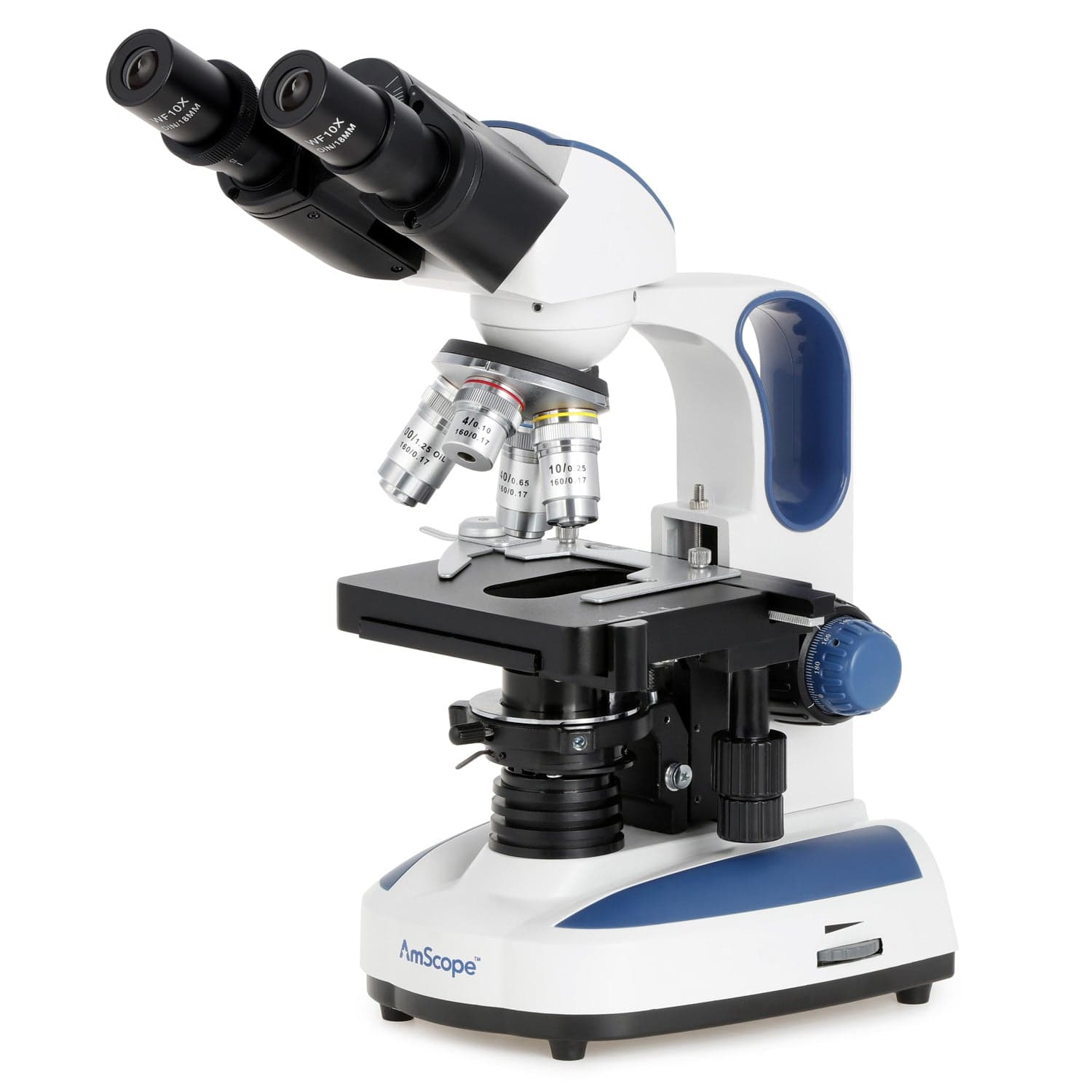 AmScope B270 Series Binocular Compound Microscope Premium Student Bundles: 40X-2500X Magnification LED with 3D Stage, C-mount Microscope Camera, Blank Slides and Cover Slips, Pipettes, 6-Piece Tweezers Set, Safety Lock, and more