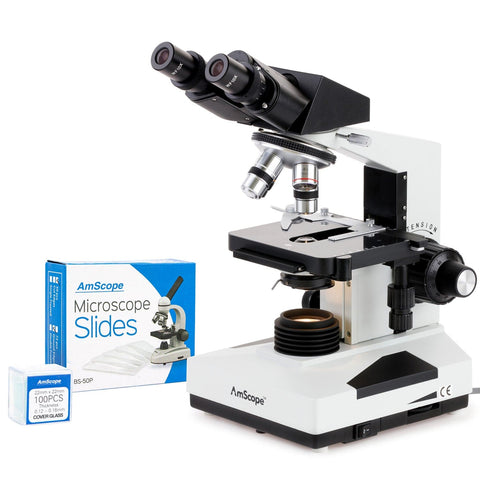 1600x Professional Biological Microscope + 50 Slides + 100 Coverslips