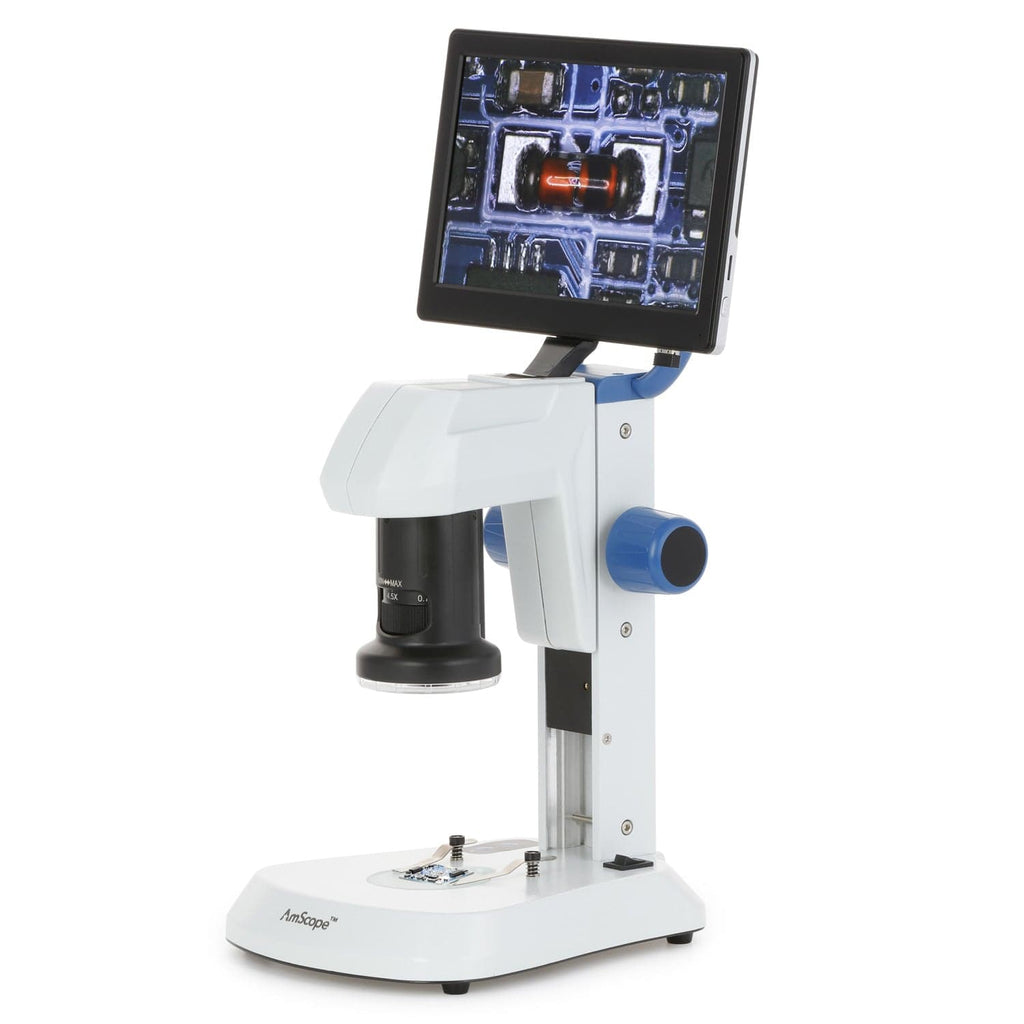AmScope DM745 Series Digital Microscope for Industrial Inspection with 0.7X-4.5X Magnification Zoom on Track Stand with 9