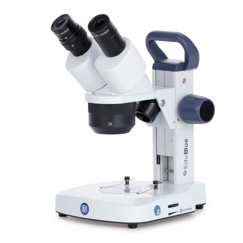 EduBlue 10X, 20X, 30X Binocular Stereo Microscope with 1X/2X/3X Objective Lenses on Dual Illumination Track Stand