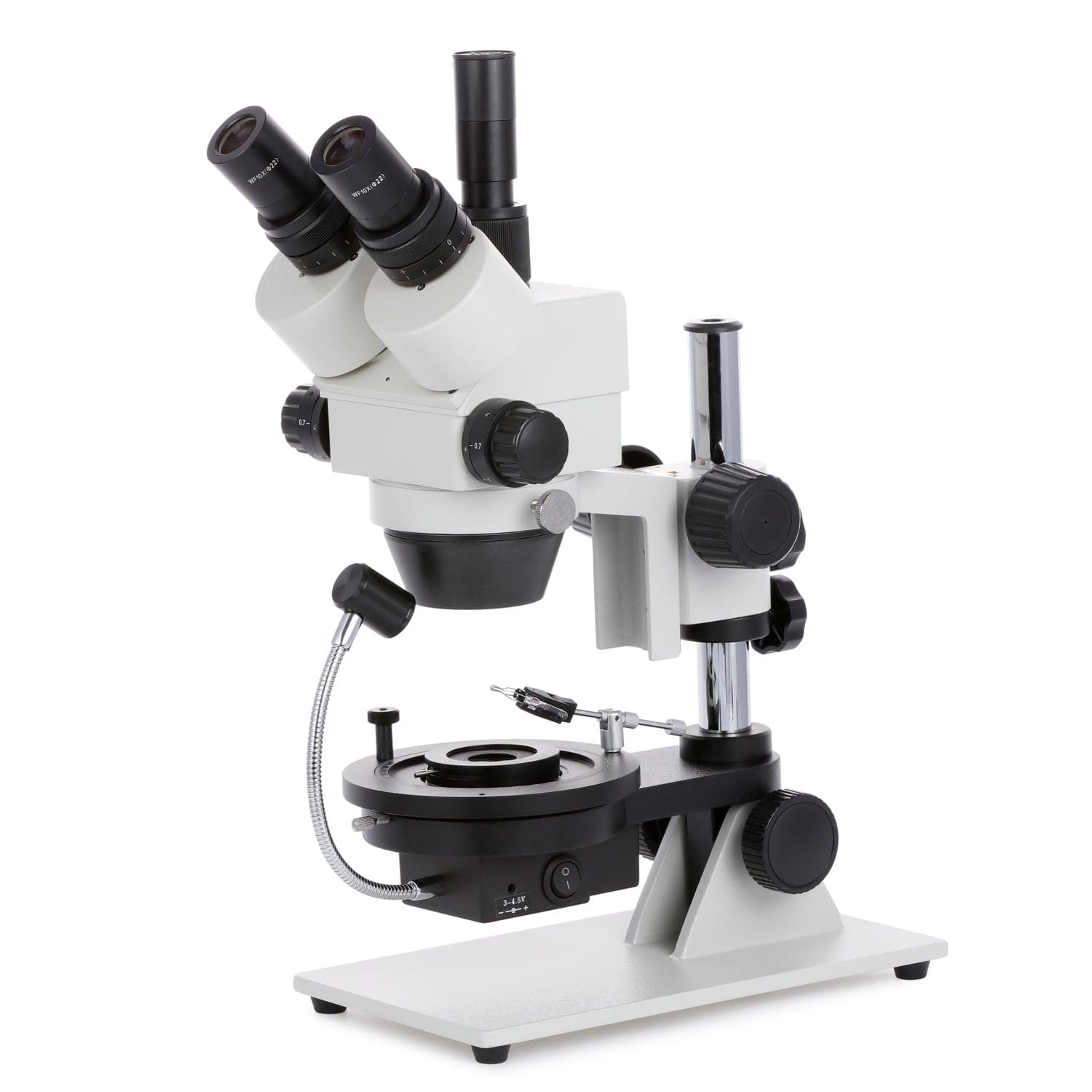 AmScope GE300 Series Cordless LED Jewel Gem Zoom Trinocular Stereo Microscope 3.5X-45X Magnification on Pillar Stand with Darkfield Stage