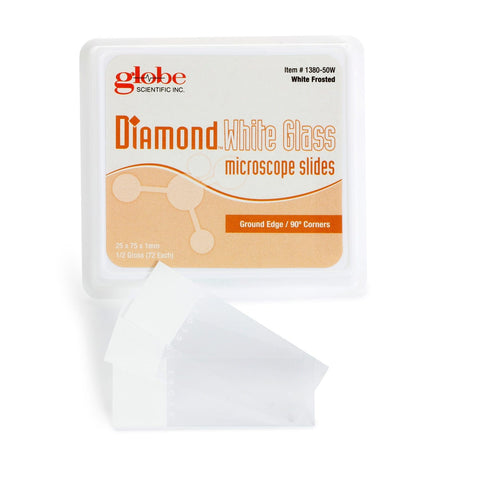 Globe Scientific 72pc Diamond® Frosted White Glass Ground Edge Slides with 90° Corners