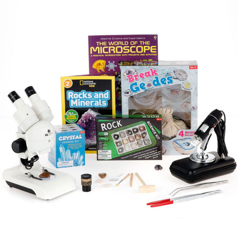 Natural Geode Explorer Series Set featuring Deluxe All-In-One Stereo Microscope, Ultimate Natural Geode Exploration Set and more