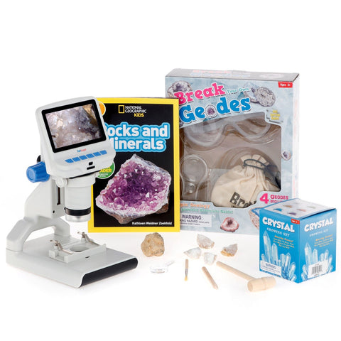 Natural Geode Adventurer  Series Set featuring 1080P HD Portable LCD Digital Color Microscope, Ultimate Natural Geode Exploration Set and more