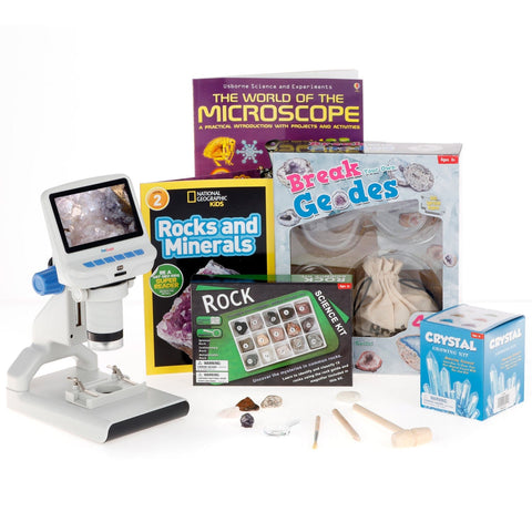 Natural Geode Discoverer Series Set featuring 1080P HD Portable LCD Digital Color Microscope, Ultimate Natural Geode Exploration Set and more