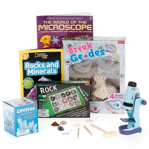 Natural Geode Discover Series Set featuring 60X-120X Portable LED Handheld Microscope, Ultimate Natural Geode Exploration Set and more