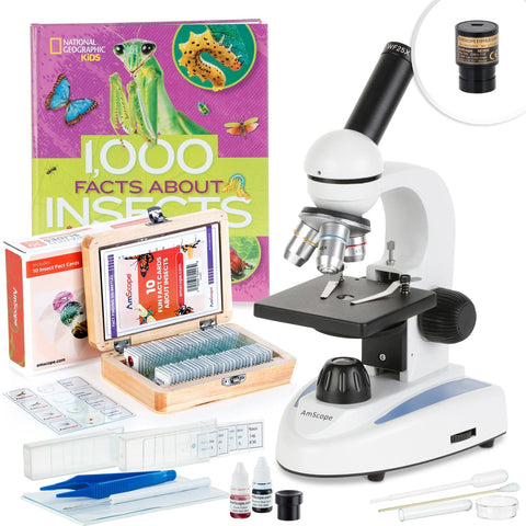 40X-1000X Portable Monocular Student Microscope w/Digital Camera, Kid's Friendly Software and Premium Insect Exploration Kit