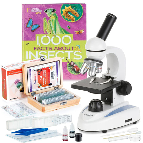 40X-1000X Portable Monocular Student Microscope w/Premium Insect Exploration Kit