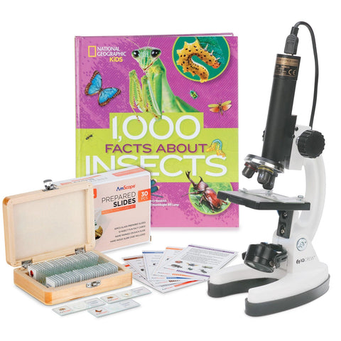 IQCrew by AmScope - Premium 85+ pc 120X-1200X Microscope and Camera Kit w/Kid's Friendly Interactive Software and Deluxe Insect Exploration Kit