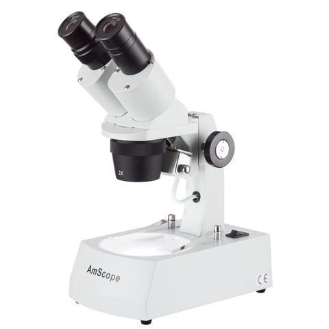Binocular Compact Multi-Lens Stereo Microscope w/Angled Head, Metal Track Stand, Top and Bottom Halogen Lighting