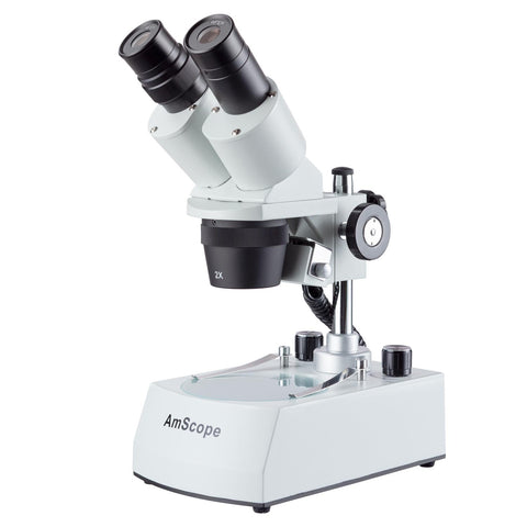 Binocular Compact Multi-Lens Stereo Microscope w/Angled Head, Metal Track Stand, Top and Bottom LED Lighting