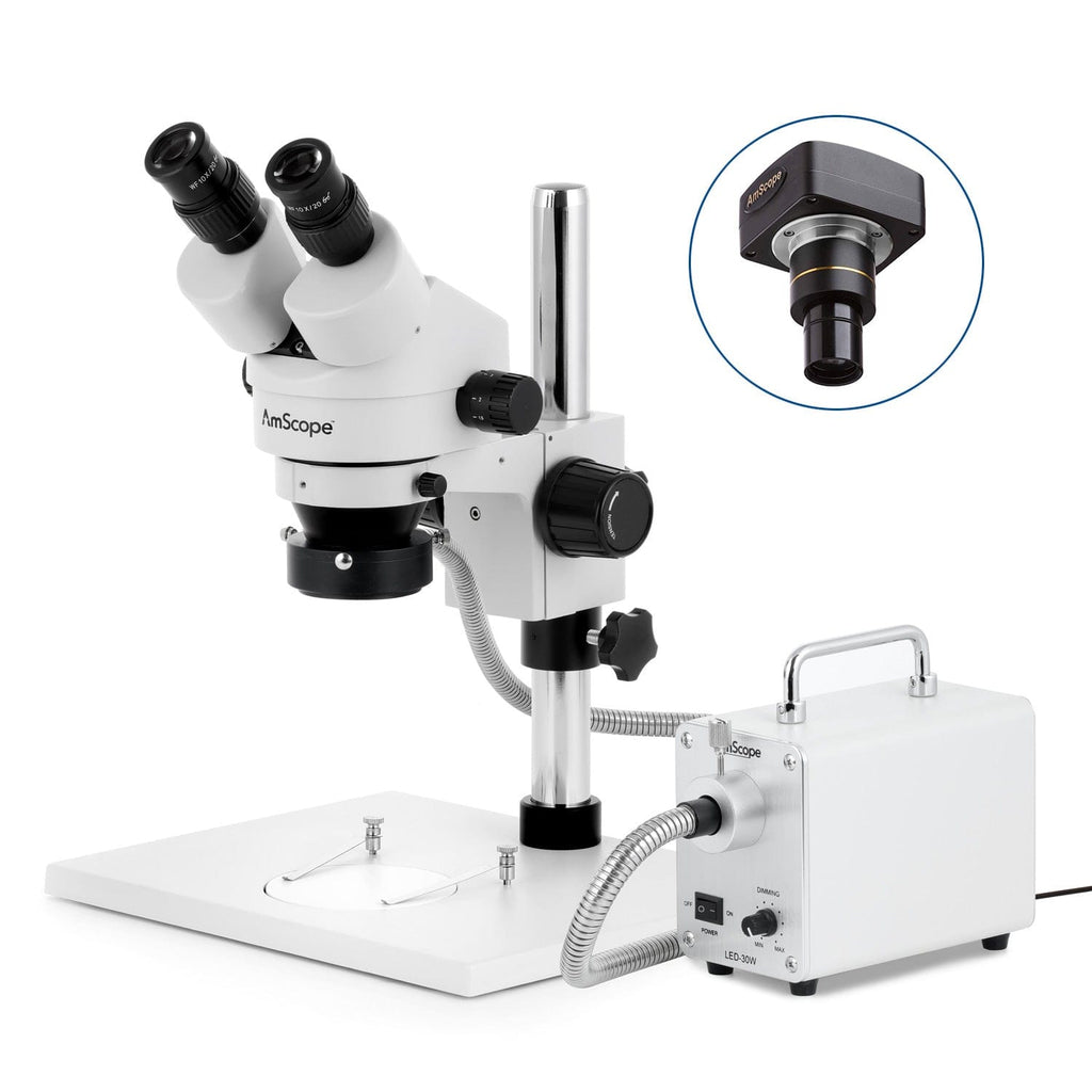 AmScope SM-1 Series Zoom Binocular Stereo Microscope with 30W LED Fibe