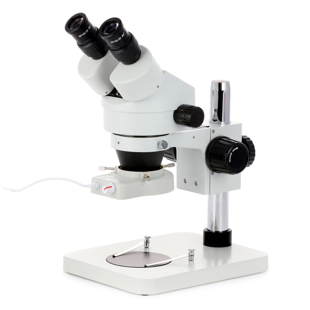 7X-45X Binocular Inspection and Dissecting Zoom Stereo Microscope on Compact Pillar Stand with 48-LED Ring Light
