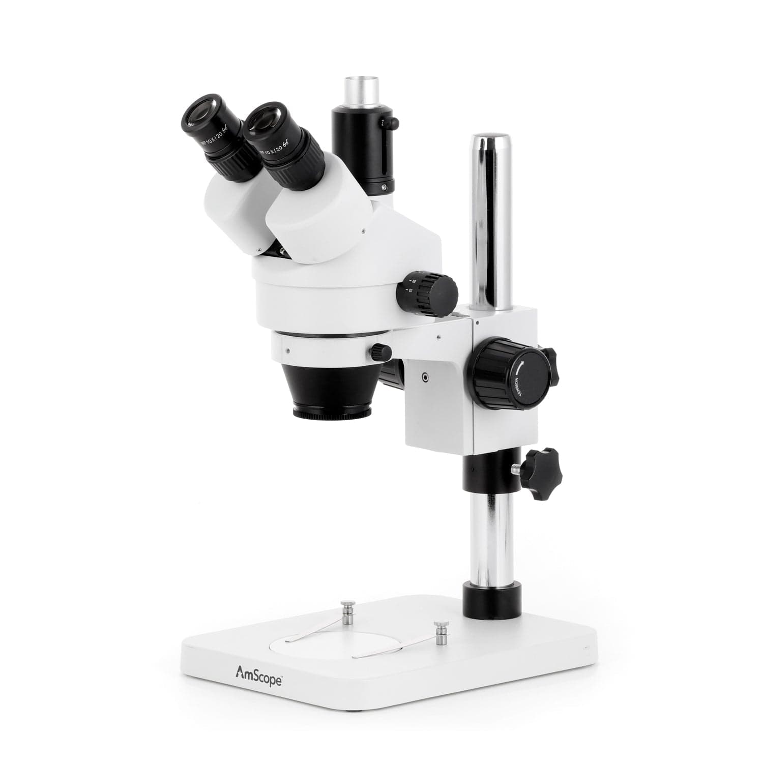 AmScope SM-1 Series Zoom Trinocular Stereo Microscope with Optional Digital Camera on Pillar Stand