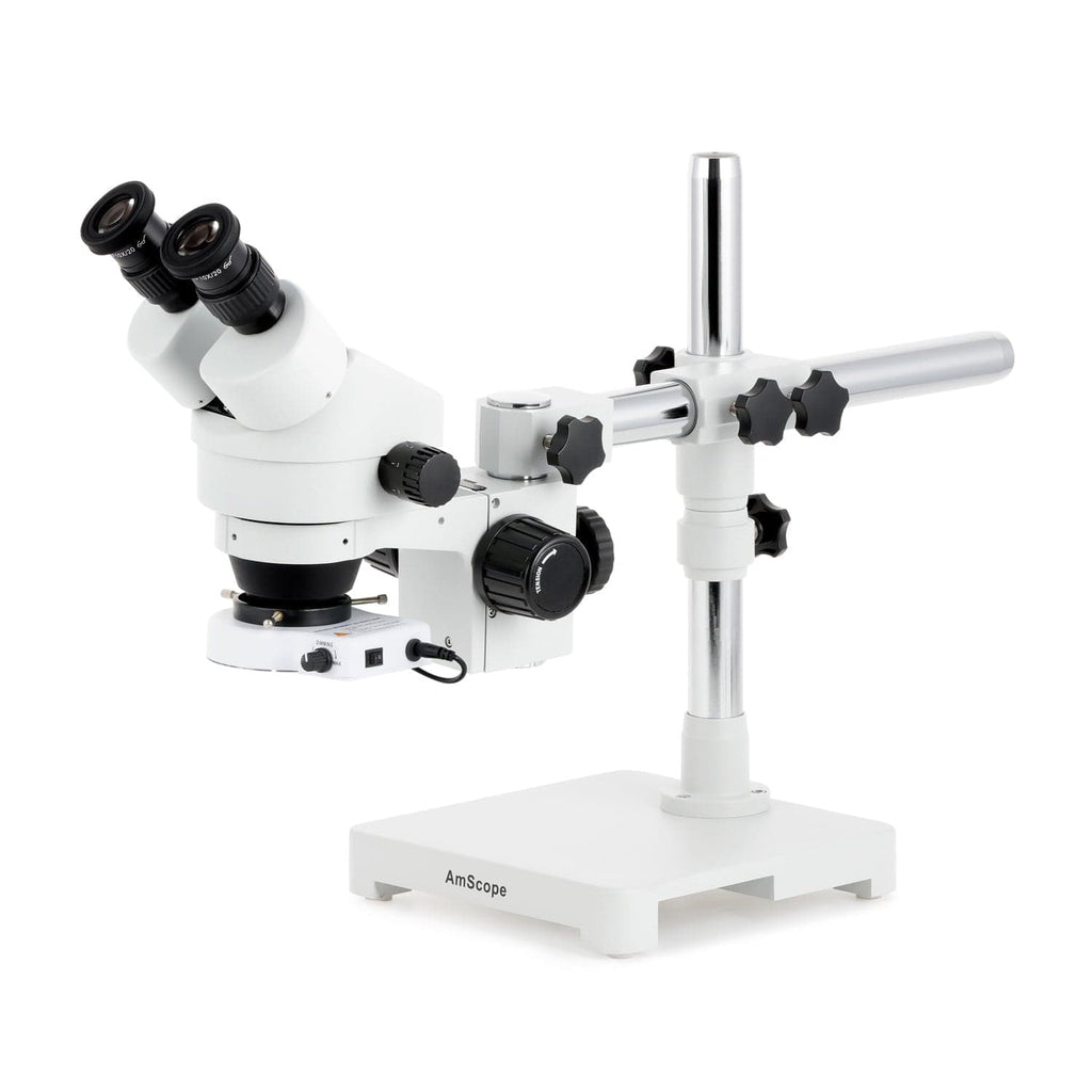 Binocular Stereo Zoom Microscope w/80 LED Compact Ring Light and Optional Digital Camera on Single Arm Boom Stand