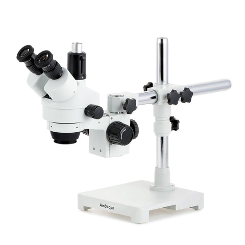 Trinocular Stereo Zoom Microscope w/Optional Digital Camera on Single Arm Boom Stand