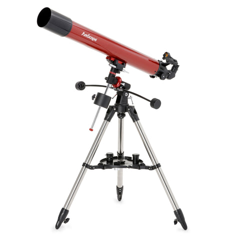 AmScope Refractor EQ Telescope with Equatorial Mount, 80mm Aperture, 900mm Focal Length, Stainless Steel Tripod and Red Dot Finder