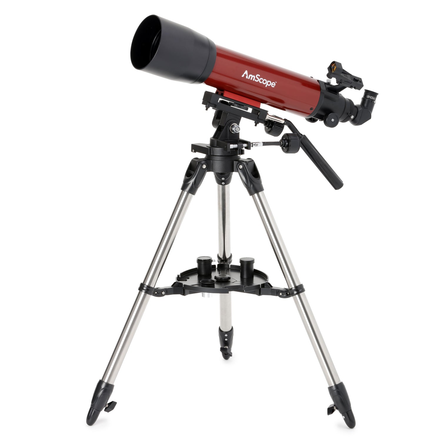 AmScope TLS-PAZ-102600 Refractor ALT-AZ Telescope with Altitude Azimuth Mount 102mm Aperture 660mm Focal Length Stainless Steel Tripod and Red Dot Finder