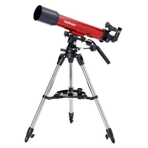 AmScope Refractor ALT-AZ Telescope with Altitude Azimuth Mount, 90mm Aperture, 600mm Focal Length, Stainless Steel Tripod and Red Dot Finder