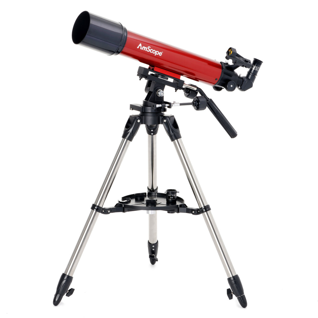AmScope Refractor ALT-AZ Telescope with Altitude Azimuth Mount, 90mm Aperture, 600mm Focal Length, Stainless Steel Tripod and Red Dot Finder Cyber Monday Sale