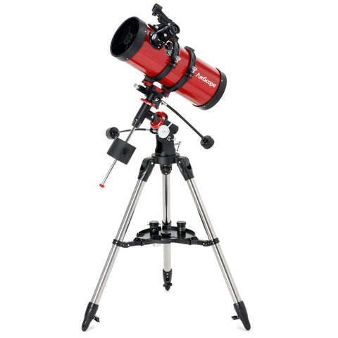 AmScope Reflector EQ Telescope with Equatorial Mount, 127mm Aperture, 1000mm Focal Length, Stainless Steel Tripod and Red Dot Finder