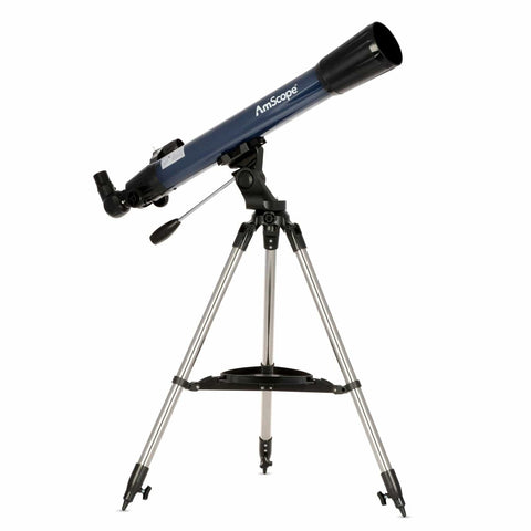 AmScope 35X-525X 70mm f/10 Refractor Telescope with 2-Section Altazimuth Tripod, Blue Finish