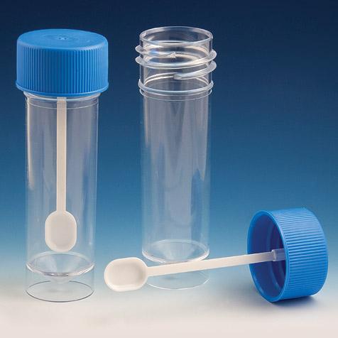 Globe Scientific 30mL Fecal Container w/Attached Screw Cap with Spoon