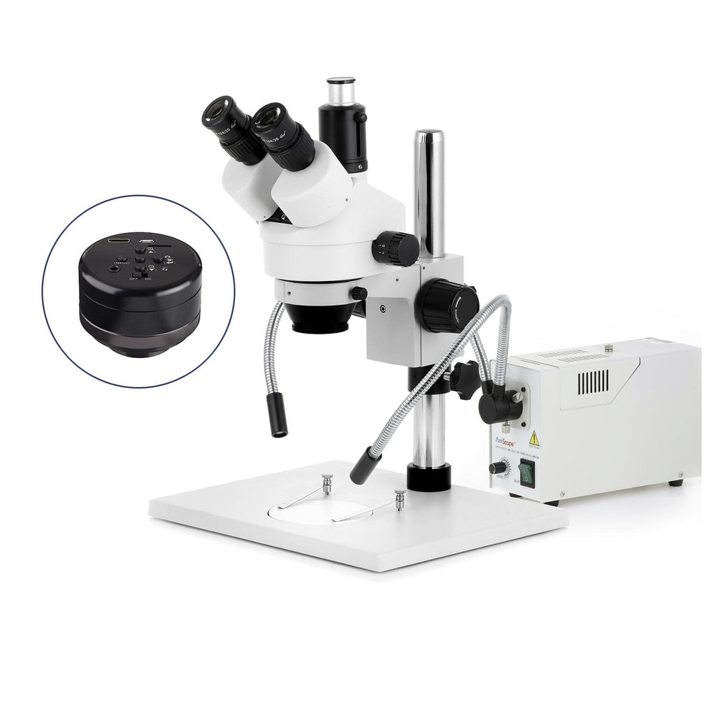 AmScope SM-1 Series Zoom Trinocular Stereo Microscope on Pillar Stand