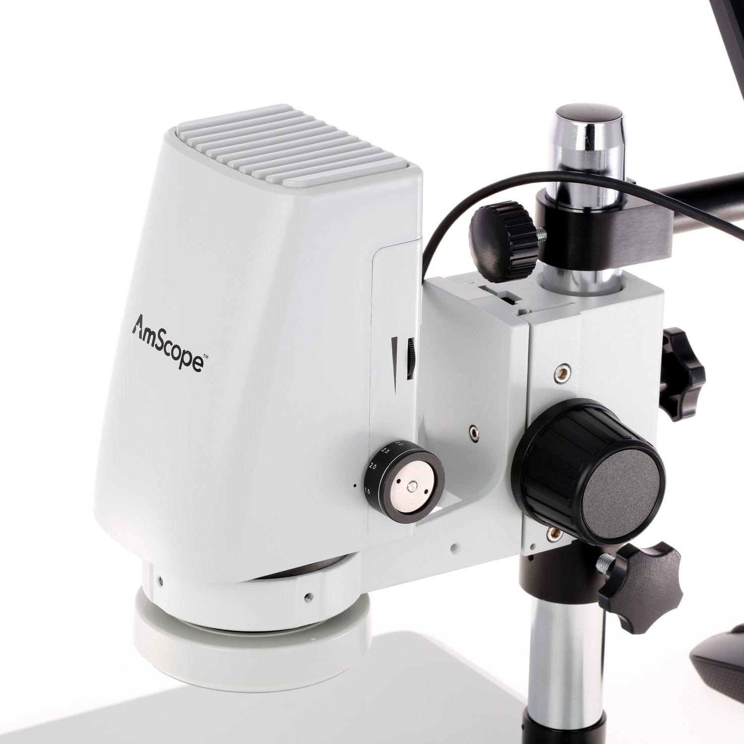 AmScope DM750-2MP-HDM11 Zoom Tabletop Video Inspection Digital Microscope System 5X Magnification on Pillar Stand with 11.6" Monitor