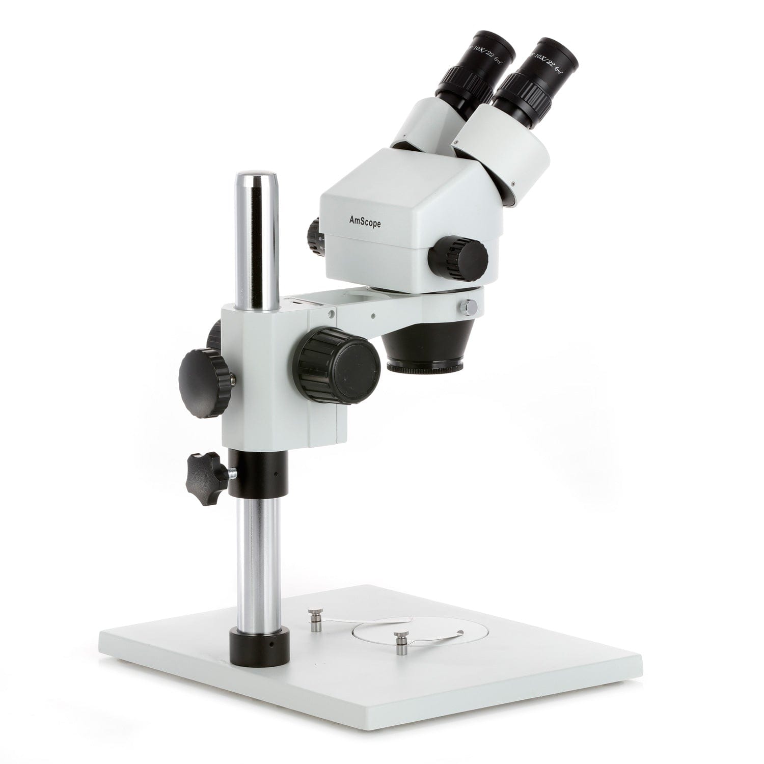 AmScope SM-1 Series Zoom Binocular Stereo Microscope with 150W Halogen Dual Gooseneck Lights on Pillar-stand with Large Base and Optional Digital Camera