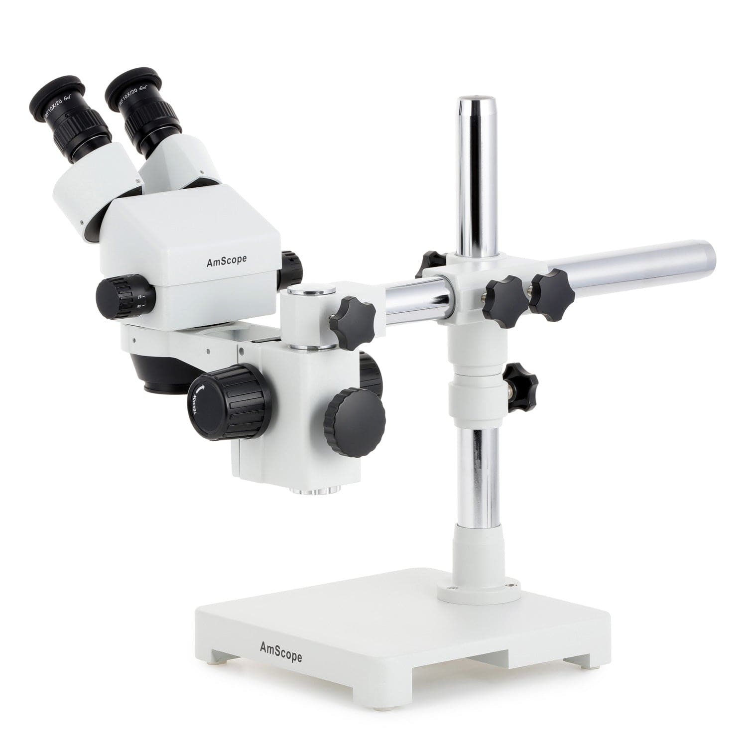 AmScope SM-3B Series Binocular Zoom Stereo Microscope with 80 LED Compact Ring Light and Optional Digital Camera on Single Arm Boom Stand