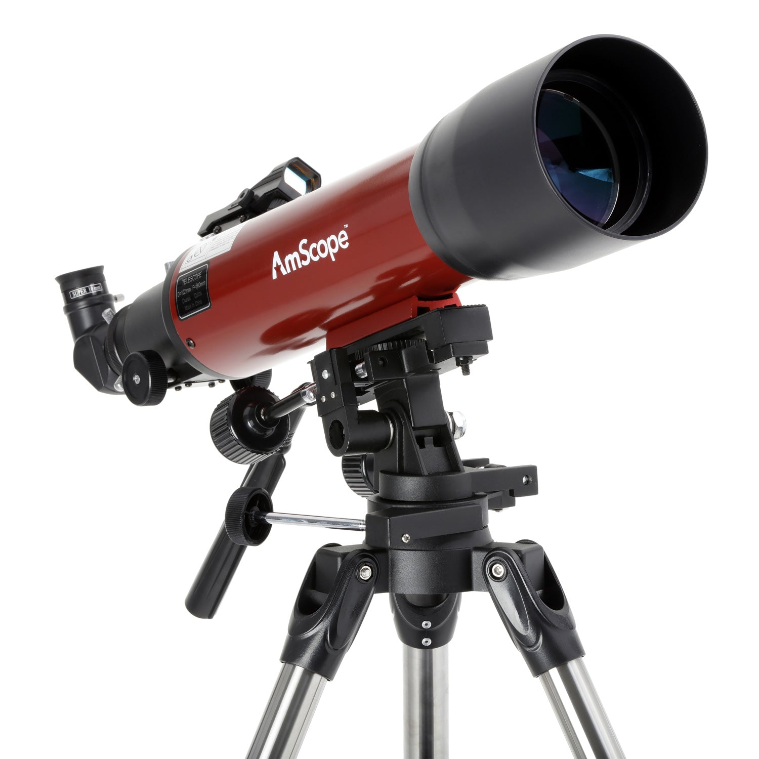 AmScope TLS-PAZ-102600 Refractor ALT-AZ Telescope with Altitude Azimuth Mount 102mm Aperture 660mm Focal Length Stainless Steel Tripod and Red Dot Finder