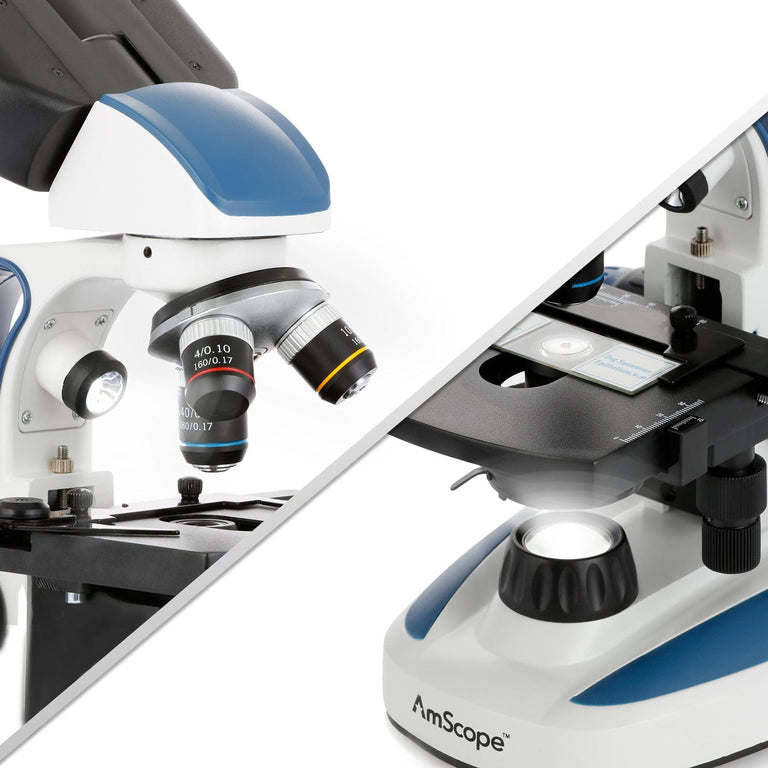 AmScope B110 Series Binocular Compound Microscope 40X-1000X Magnification dual LED, Ergonomic, Lab With 3D Two-Layer Mechanical Stage