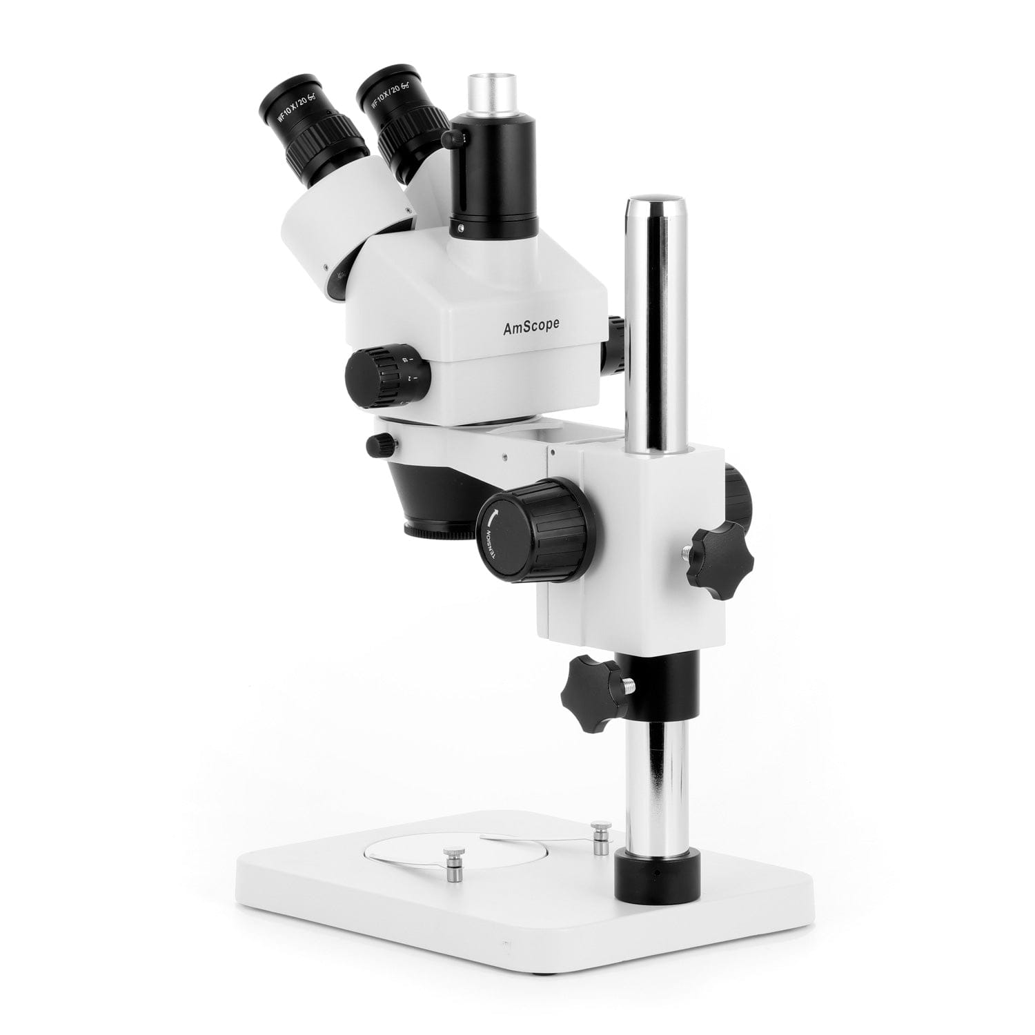 AmScope SM-1T Series Trinocular Zoom Stereo Microscope with 144 LED Compact Ring Light and Optional Digital Camera on Pillar Stand