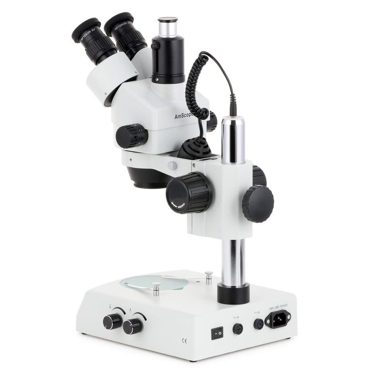 AmScope SM-2 Series Trinocular Stereo Microscope on Pillar Stand with LED Dual Lights and HDMI Optional Digital Camera