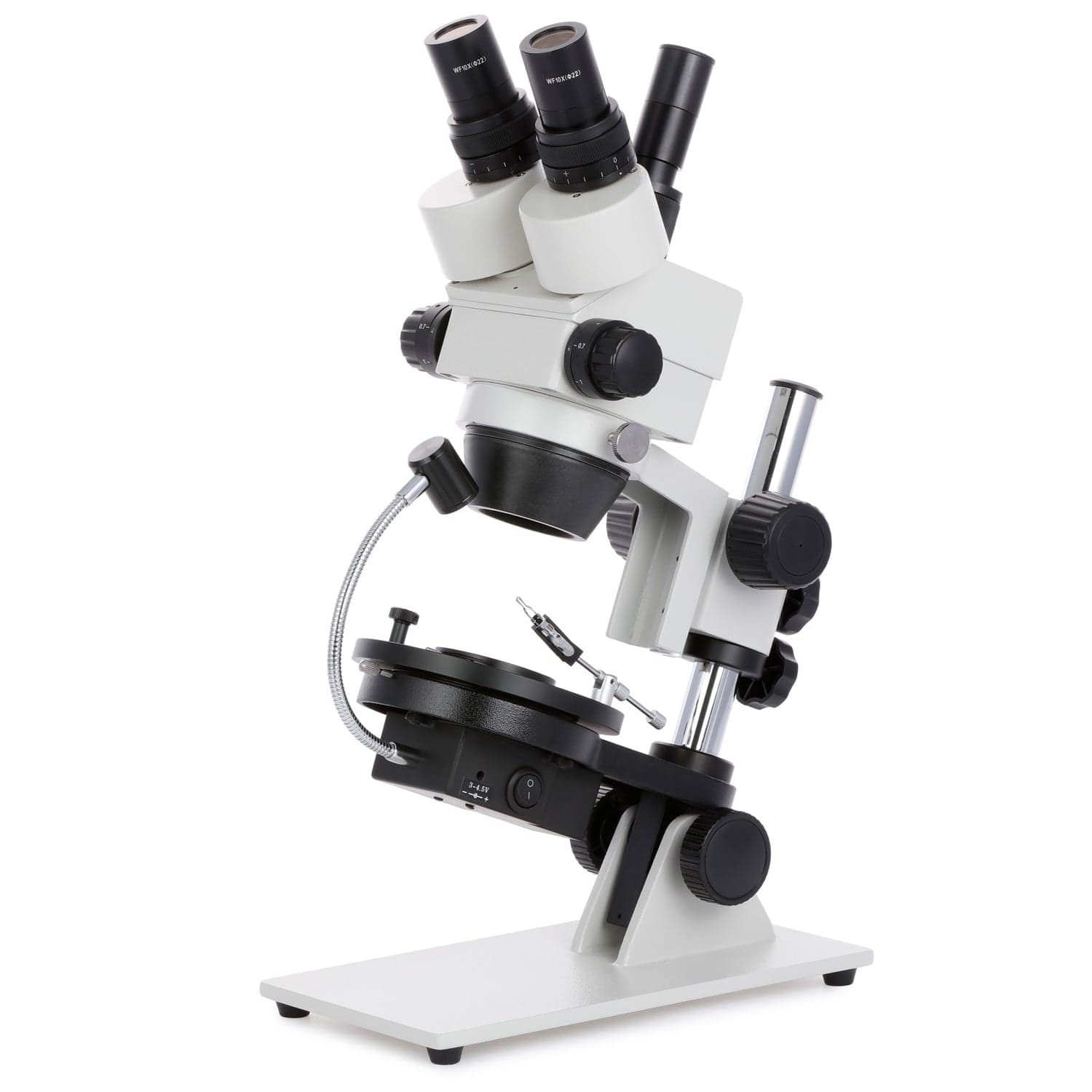 AmScope GE300 Series Cordless LED Jewel Gem Zoom Trinocular Stereo Microscope 3.5X-45X Magnification on Pillar Stand with Darkfield Stage