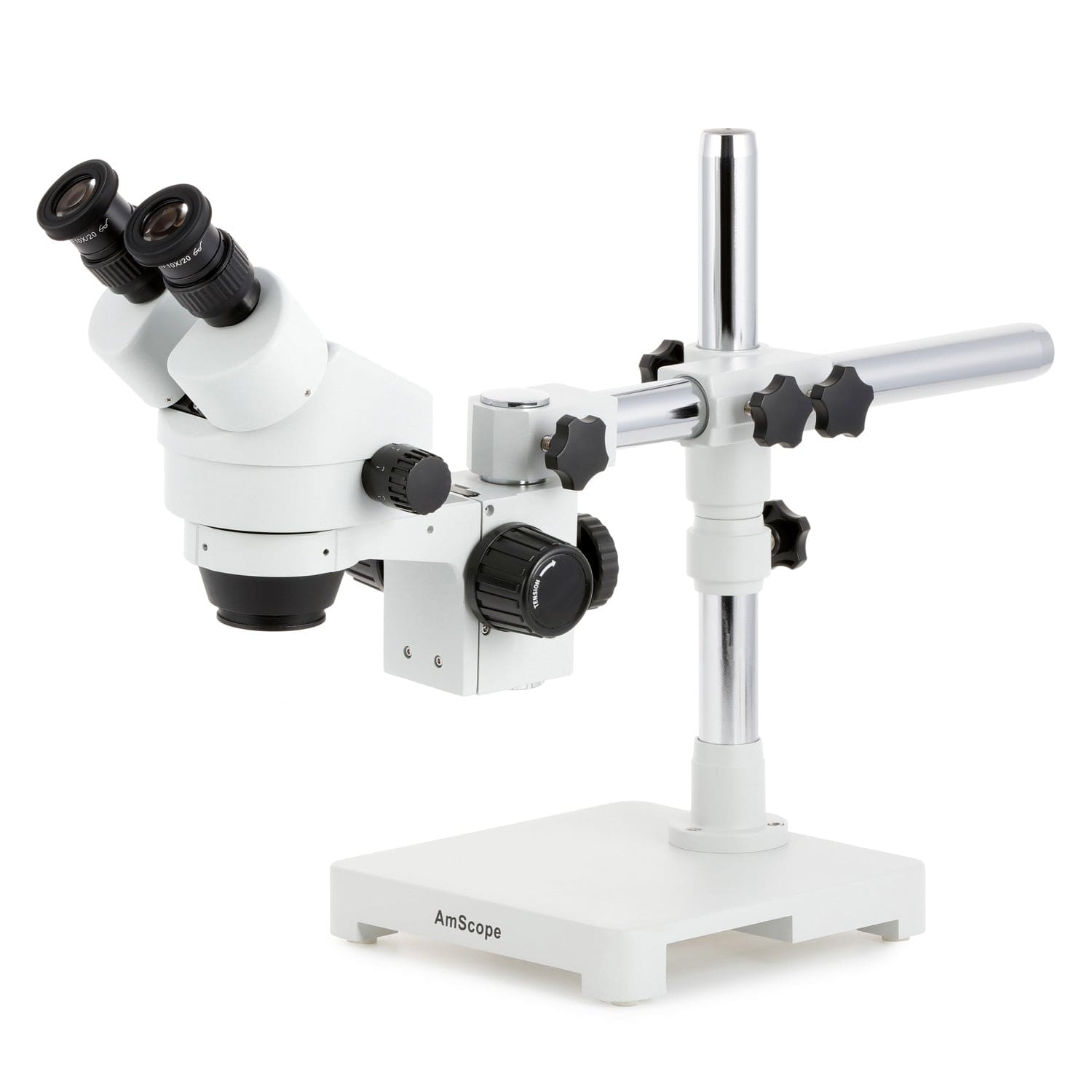 AmScope SM-3B Series Binocular Zoom Stereo Microscope with 80 LED Compact Ring Light and Optional Digital Camera on Single Arm Boom Stand
