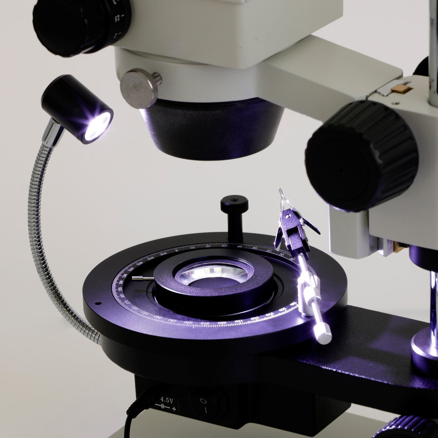 AmScope GE300 Series Cordless LED Jewel Gem Zoom Trinocular Stereo Microscope 3.5X-45X Magnification on Pillar Stand with Darkfield Stage