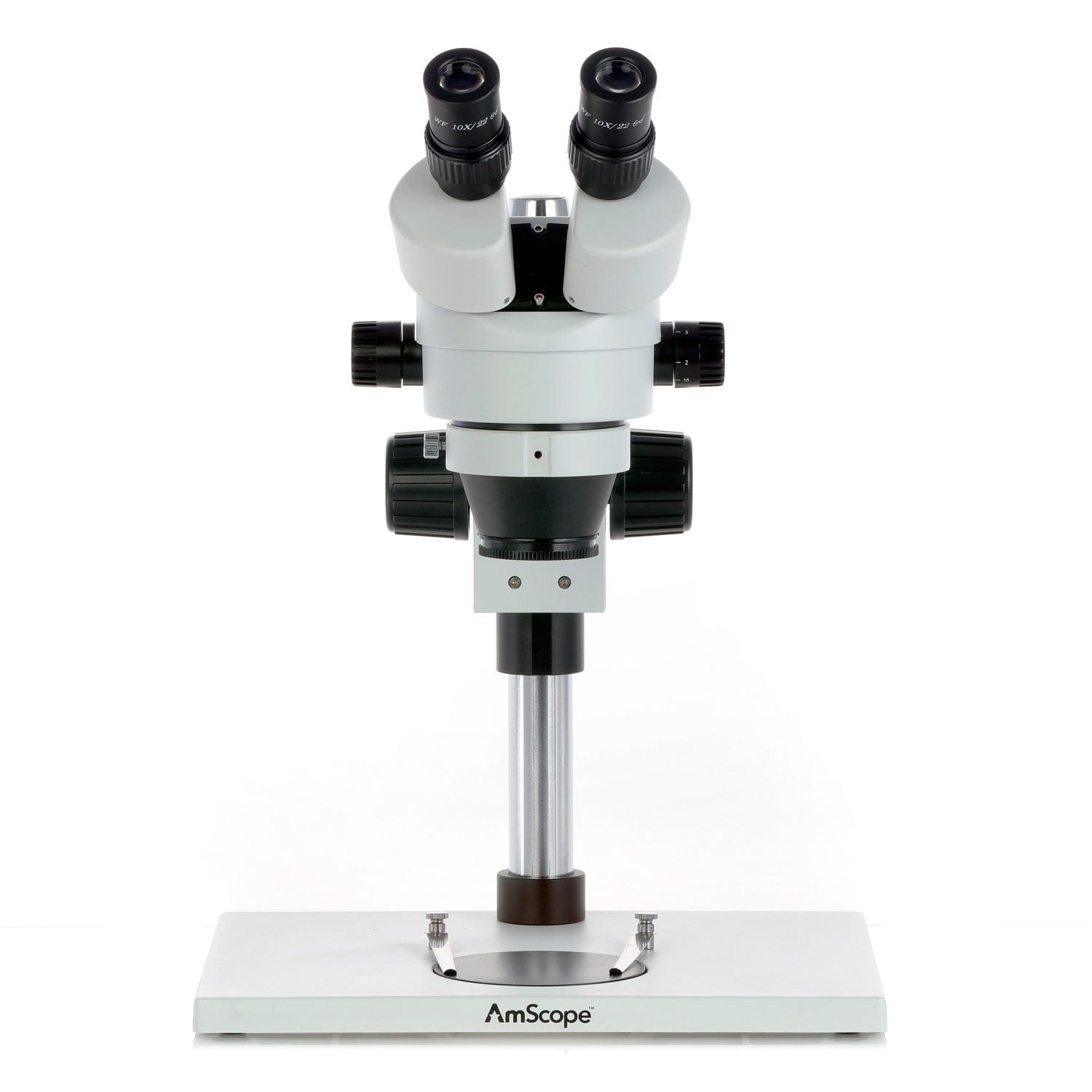 AmScope SM-1 Series Zoom Binocular Stereo Microscope with 144 LED Compact Ring Light on Pillar-stand with Large Base and Optional Digital Camera