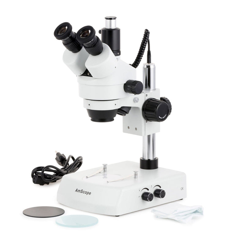 AmScope SM-2 Series Trinocular Stereo Microscope on Pillar Stand with LED Dual Lights and HDMI Optional Digital Camera
