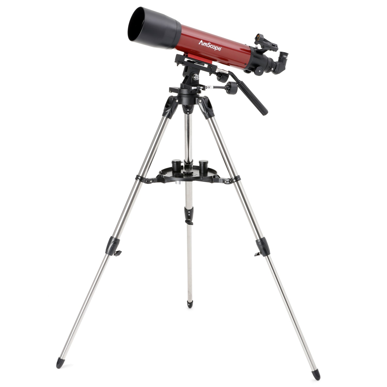 AmScope TLS-PAZ-102600 Refractor ALT-AZ Telescope with Altitude Azimuth Mount 102mm Aperture 660mm Focal Length Stainless Steel Tripod and Red Dot Finder