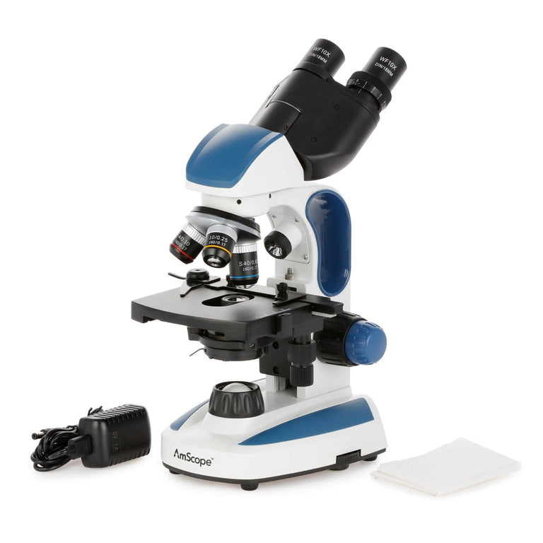 AmScope B110 Series Binocular Compound Microscope 40X-1000X Magnification dual LED, Ergonomic, Lab With 3D Two-Layer Mechanical Stage